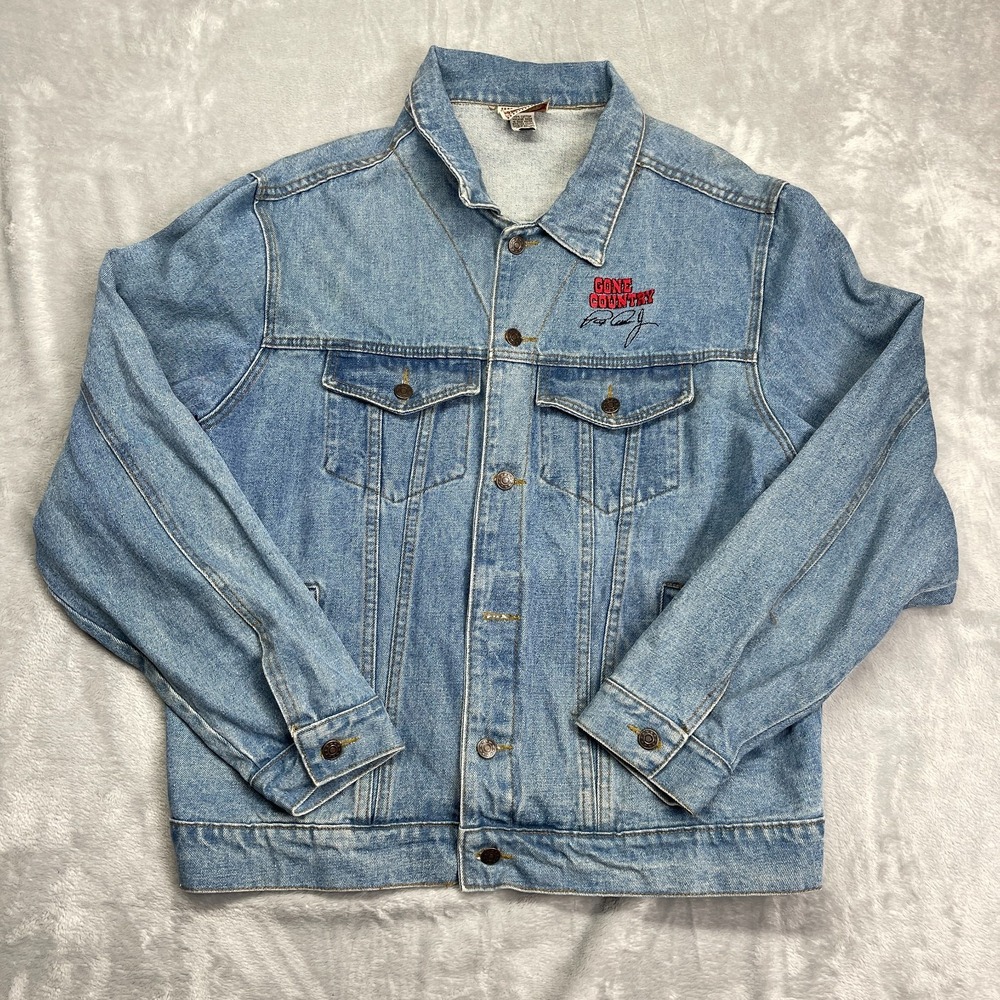 Time Square Gone Country Trucker Jacket Mens XL Blue Denim Button Front USA Made